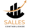 Logo da empresa Salles, composta por uma linha ascendente em forma de gráfico com uma seta apontando para cima, representando crescimento ou progresso. A palavra 'Salles' está escrita em letras maiúsculas, abaixo da linha, em uma cor laranja/dourada